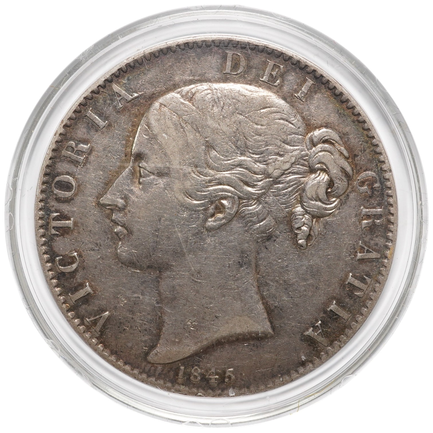 British coins, Victoria silver crown, 1845, cinquefoil stops VIII, S.3882, some weakness to hair otherwise VF